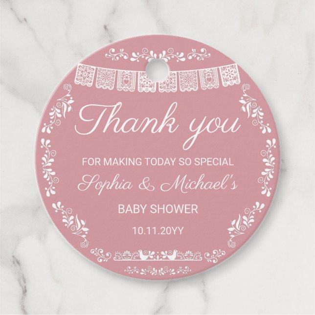 Cielito Lindo Blush Pink Papel Picado Baby Shower Geschenkanhänger (Vorderseite)