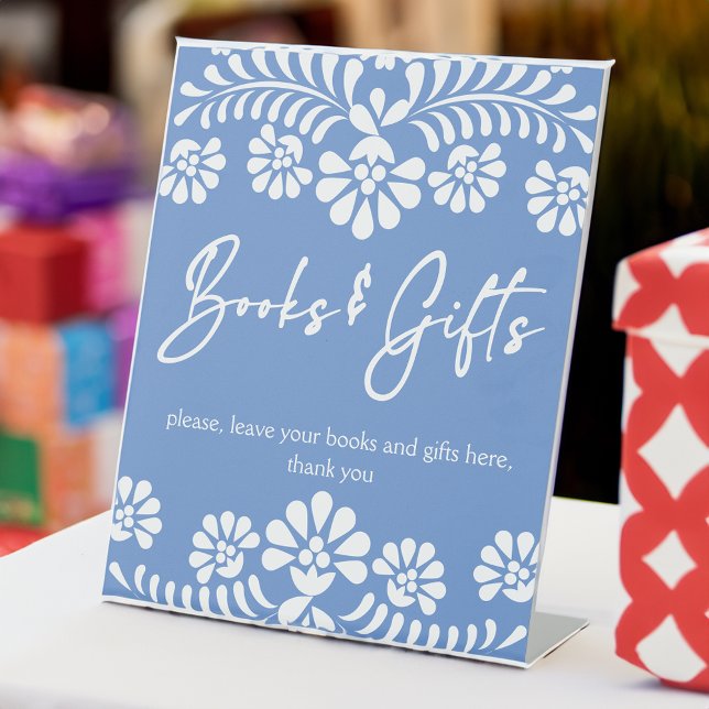 Cielito lindo Dusty Blue Baby Duschgeschenktisch Sockelschild (Cielito lindo dusty blue baby shower personalized gifts table pedestal sign custom table signs)