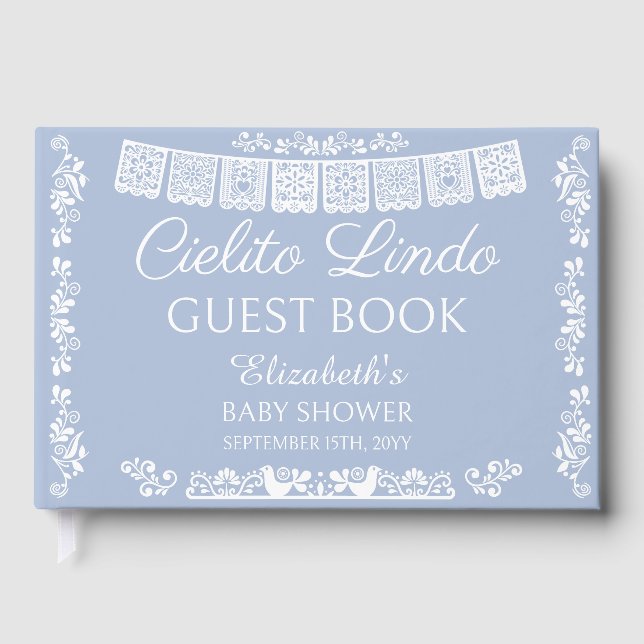 Cielito Lindo Dusty Blue Baby Shower Gästebuch (Vorderseite)