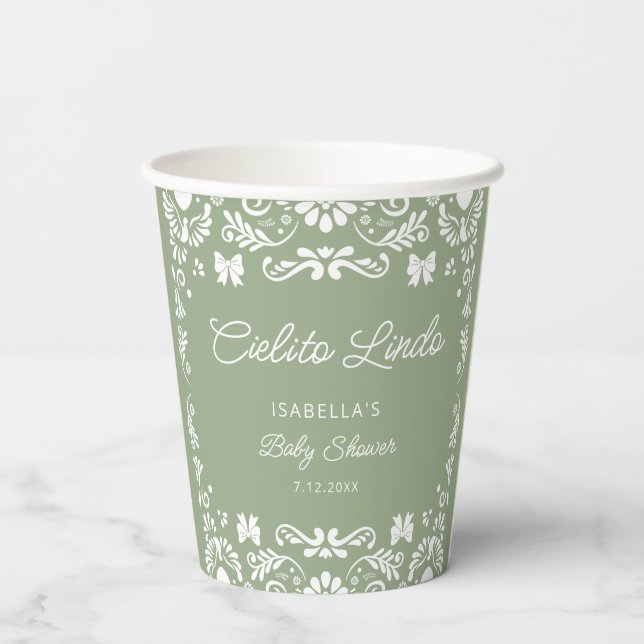 Cielito Lindo Mexican Sage Green Baby Dusche Pappbecher (Rückseite)