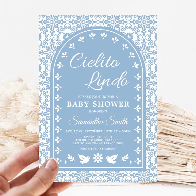 Cielito Lindo Papel Picado Baby Shower Einladung (Blue Cielito Lindo Papel Picado Baby Shower Invitation)