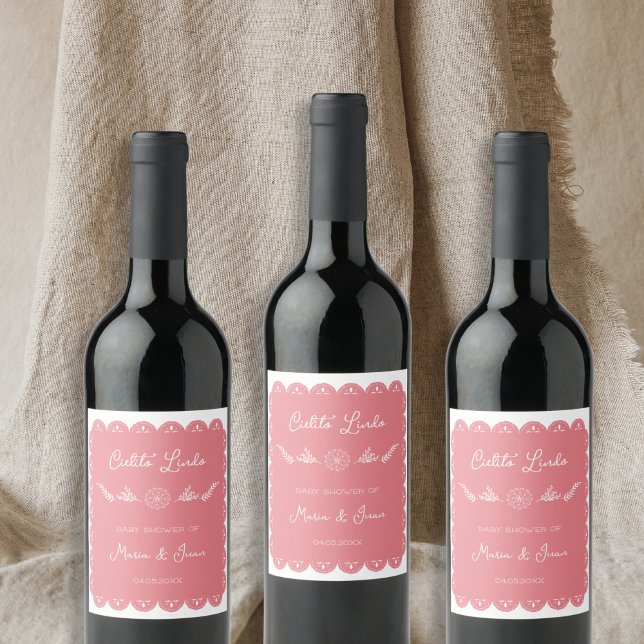 Cielito Lindo Papel Picado Girl Babydusche Weinetikett (Cielito Lindo Papel Picado Girl Baby Shower Wine Label)