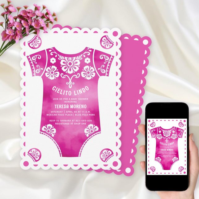 Cielito Lindo Pink Bodysuit Mädchendusche Einladung (Von Creator hochgeladen)