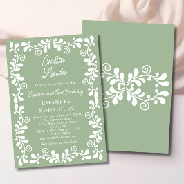 Cielito Lindo Sage Green Baptism & First Birthday Einladung