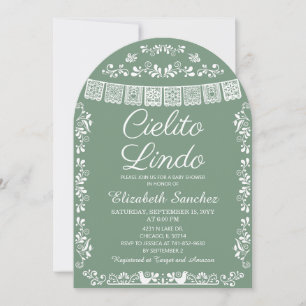 Cielito Lindo Salbei Grün Papel Picado Baby Shower Einladung