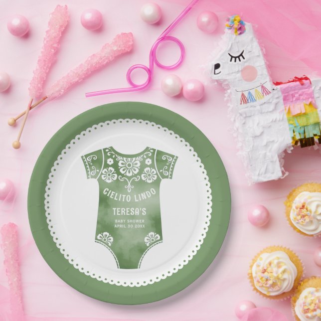 Cielito Lindo Salbei Grüne Bodysuit Babydusche Pappteller (Party)