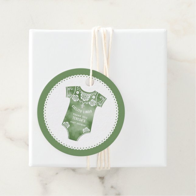 Cielito Lindo Sali grün Danke, Babydusche Geschenkanhänger (Beispiel)