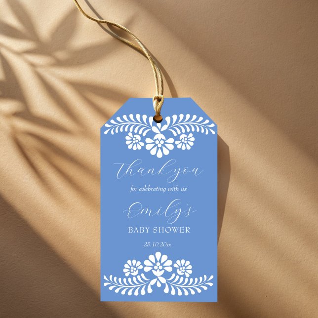Cielito lindo staubblaue mexikanische Babydusche Geschenkanhänger (Cielito lindo dusty blue Mexican baby shower favors personalized name  Gift Tags)