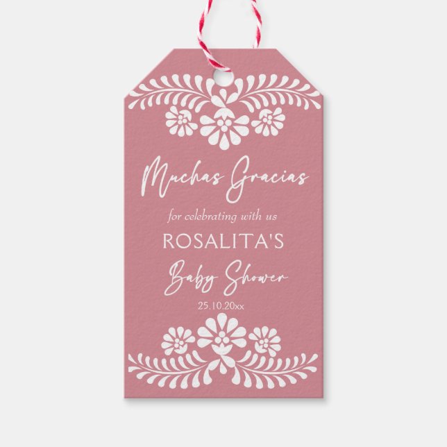 Cielito lindo staubige rosa mexikanische Babydusch Geschenkanhänger (Vorderseite)