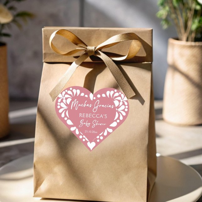 Cielito lindo staubige rosa mexikanische Babydusch Herz-Aufkleber (Cielito lindo dusty pink Mexican fiesta papel picado baby shower Heart Sticker personalized stickers)