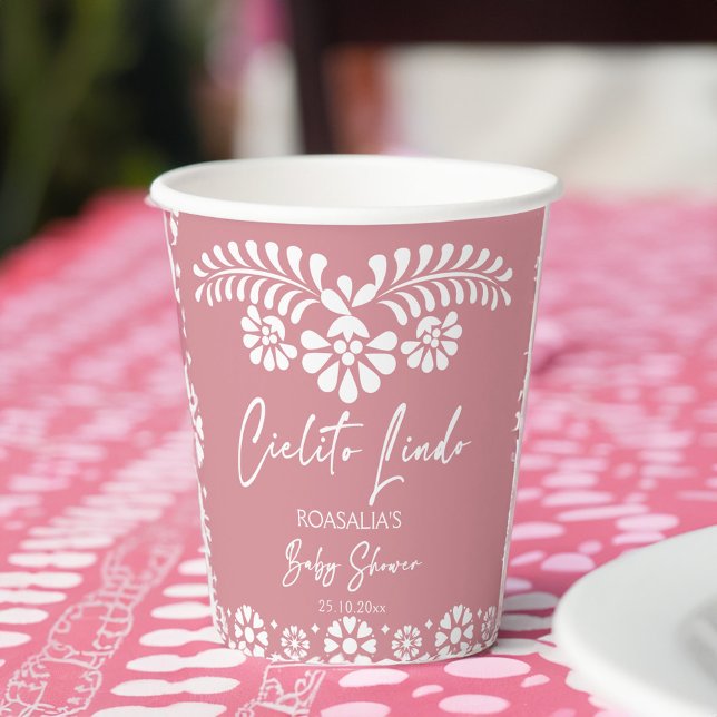 Cielito lindo staubige rosa mexikanische Babydusch Pappbecher (Cielito lindo dusty pink Mexican fiesta papel picado baby shower tableware customized Paper Cups)