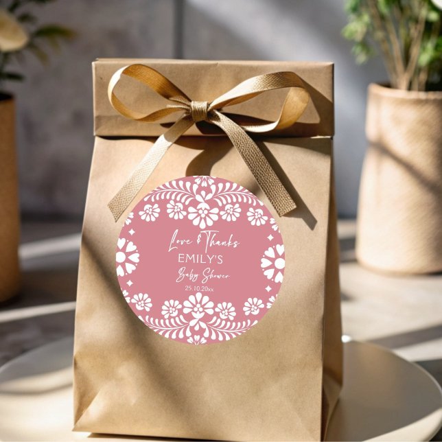 Cielito lindo staubige rosa mexikanische Babydusch Runder Aufkleber (Cielito lindo dusty pink Mexican fiesta papel picado baby shower favors thank you favor Sticker)