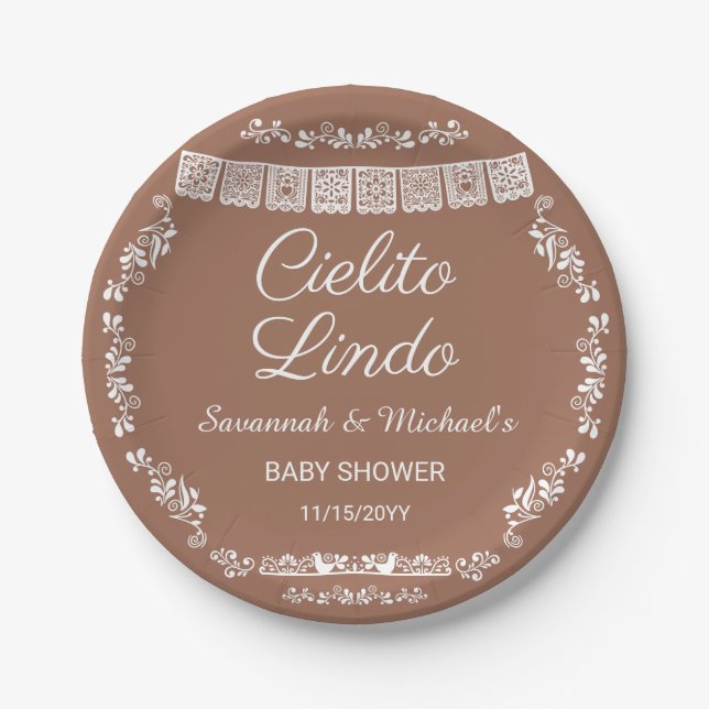 Cielito Lindo Terracotta-Baby-Shower mit Papiergir Pappteller (Vorderseite)