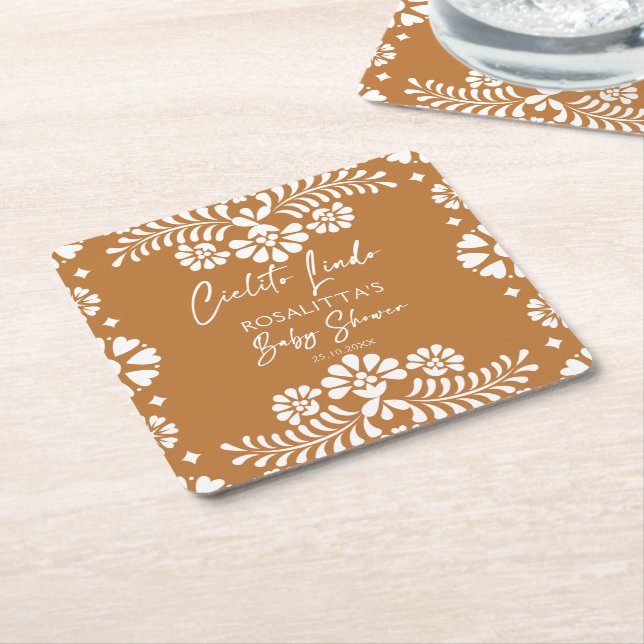 Cielito lindo terracotta Mexikanische Babydusche b Rechteckiger Pappuntersetzer (angewinkelt)