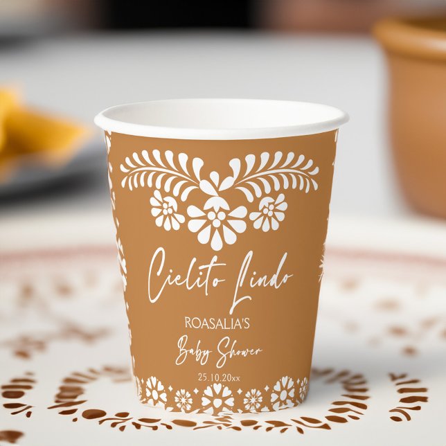 Cielito lindo terracotta Mexiko Babydusche Pappbecher (Cielito lindo terracotta Mexican fiesta talavera papel picado baby shower customized Paper Cups)