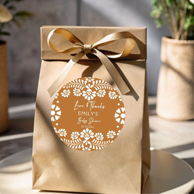 Cielito lindo terracotta Mexiko Babydusche Runder Aufkleber (Cielito lindo terracotta Mexican  fiesta papel picado baby shower favors thank you favor Sticker)