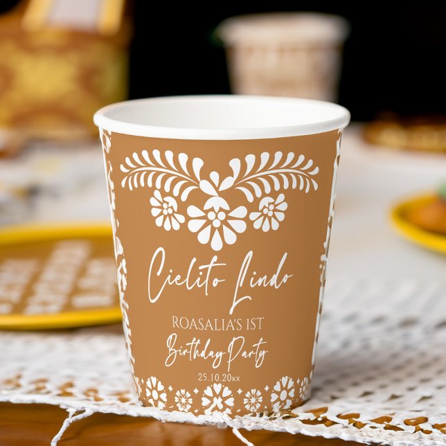 Cielito lindo terracotta Mexiko Geburtstagsparty Pappbecher (Cielito lindo terracotta Mexican fiesta birthday party personalized Paper Cups papel picado cups)