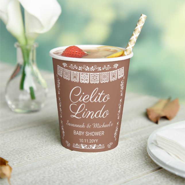 Cielito Lindo Terracotta Papierbanner Baby Shower Pappbecher (In Situ)