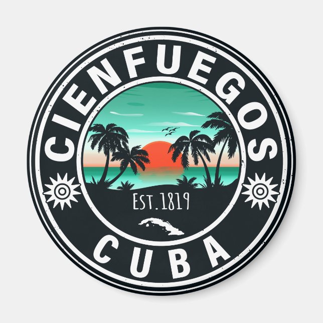 Cienfuegos Cuba Island Retro Sunset Souvenirs 60er Magnet (Vorne)