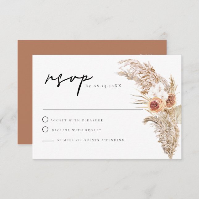 CIERA Boho Terracotta Floral Pampas RSVP Karte (Vorne/Hinten)