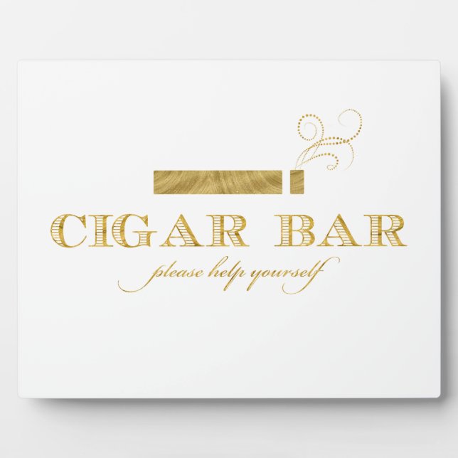Cigar Bar Sign Table Easel - White and Gold Fotoplatte (Vorderseite)
