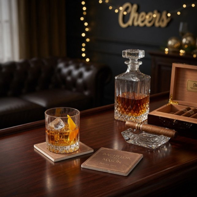 Cigar Bar Theme Bachelor Party Steinuntersetzer (Von Creator hochgeladen)