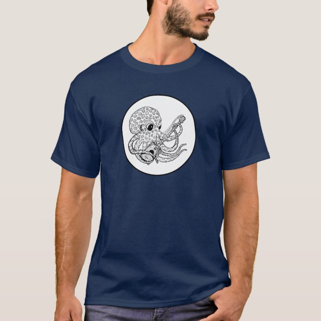 Cigar Box Guitar picking Octopus T-Shirt (Vorderseite)
