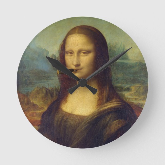 Cigar Smoker Mona Lisa Smoking Puffing Runde Wanduhr (Vorderseite)