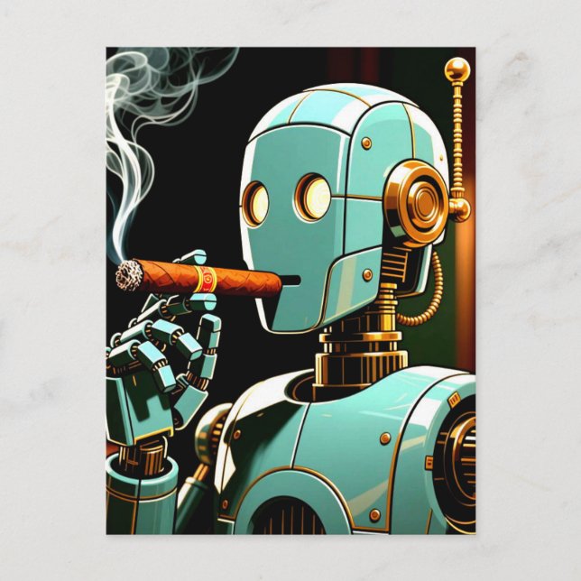 Cigar Smoking Robot Postkarte (Vorderseite)