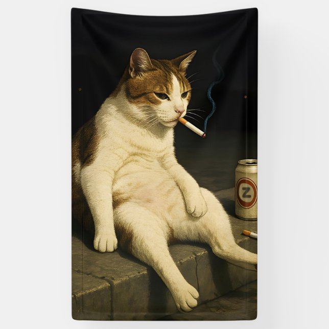 Cigarette Kitten Funny Smoking Cat Gen Z Meme Banner (Vertikal)