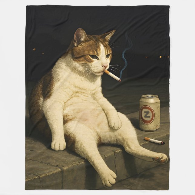 Cigarette Kitten Funny Smoking Cat Gen Z Meme Fleecedecke (Vorderseite)