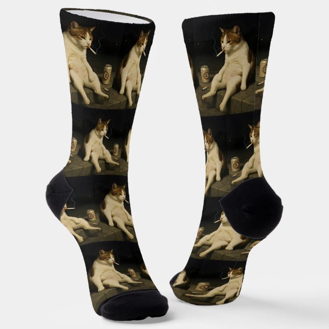 Cigarette Kitten Funny Smoking Cat Gen Z Meme Socken (Gewinkelt)