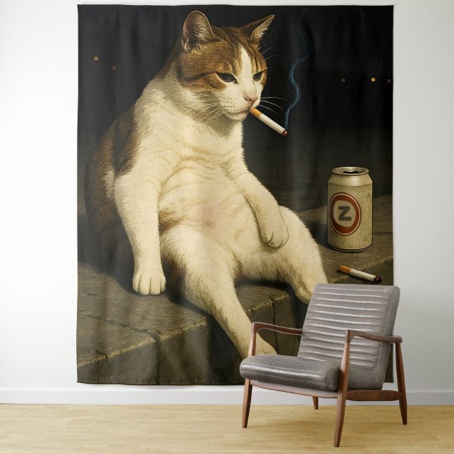 Cigarette Kitten Funny Smoking Cat Gen Z Meme Wandteppich (Beispiel)