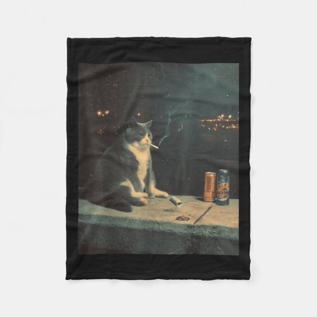 Cigarette Kitten Funny Smoking Cat Meme Stud Gehir Fleecedecke (Vorderseite)