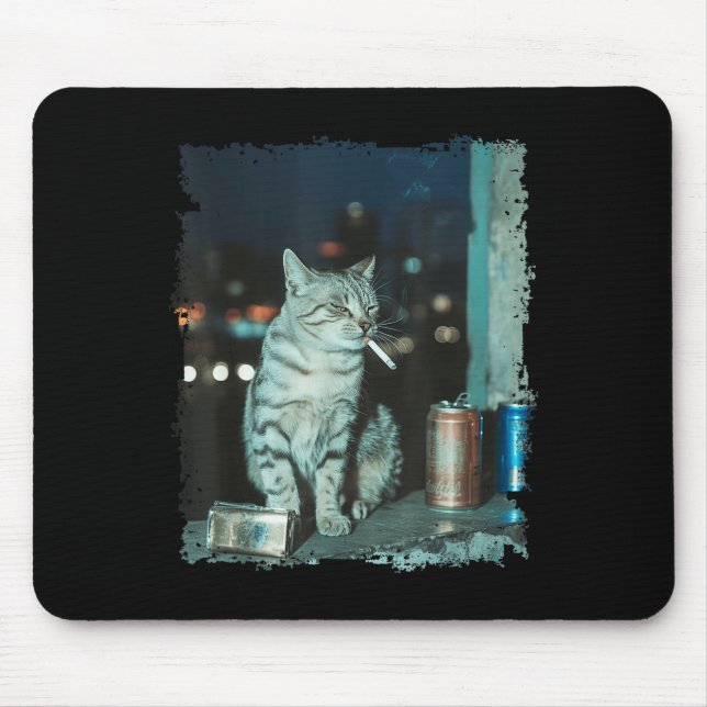 Cigarette Kitten Funny Smoking Cat Meme Stud Gehir Mousepad (Vorne)