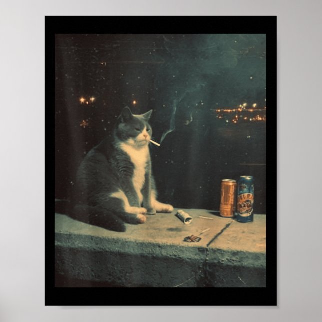 Cigarette Kitten Funny Smoking Cat Meme Stud Gehir Poster (Vorne)