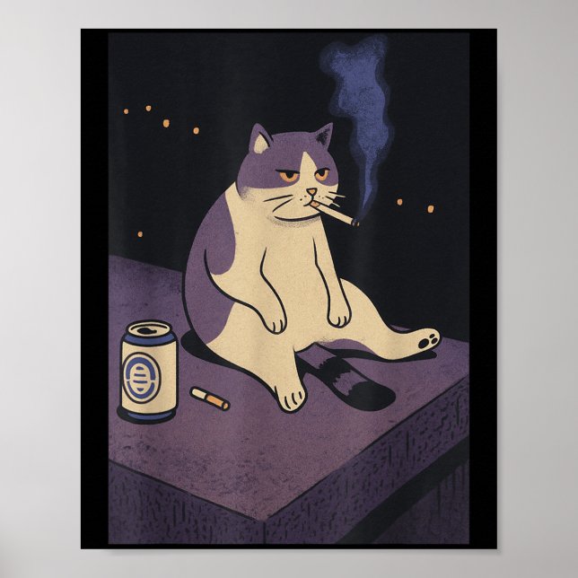 Cigarette Kitten Funny Smoking Cat Meme Stud Gehir Poster (Vorne)