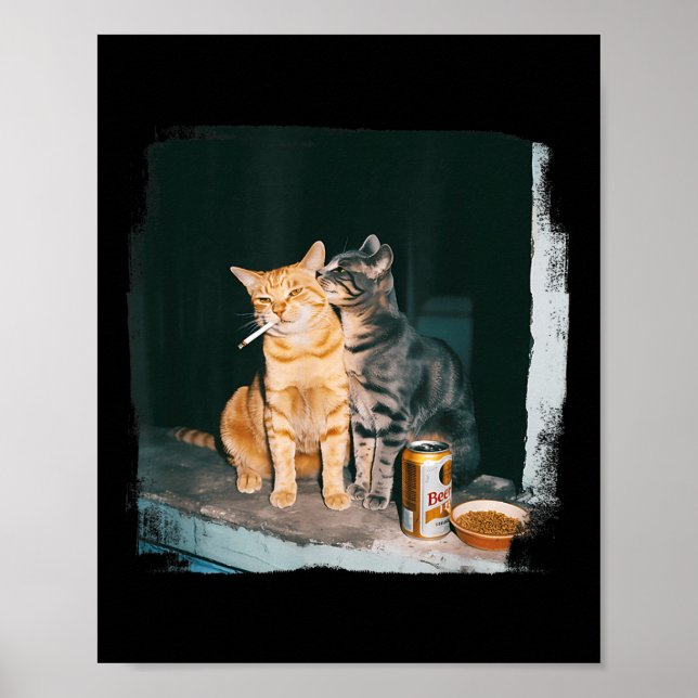 Cigarette Kitten Funny Smoking Cat Meme Stud Gehir Poster (Vorne)