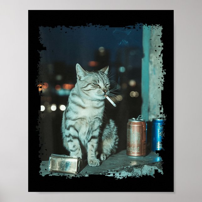 Cigarette Kitten Funny Smoking Cat Meme Stud Gehir Poster (Vorne)