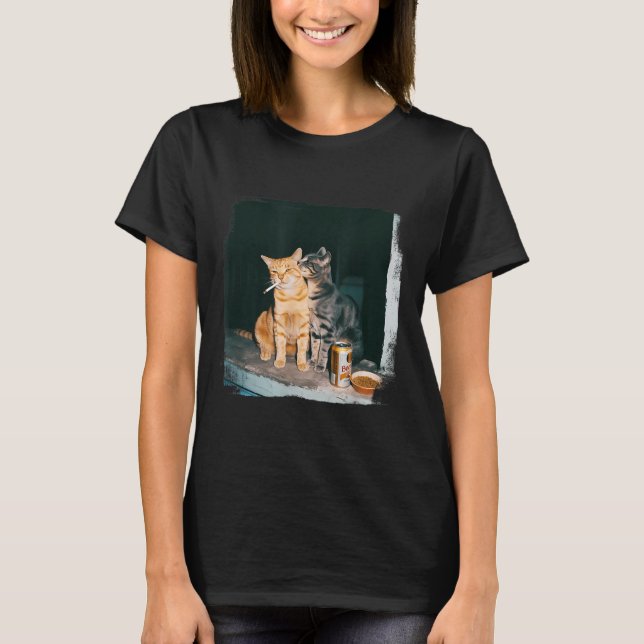Cigarette Kitten Funny Smoking Cat Meme Stud Gehir T-Shirt (Vorderseite)