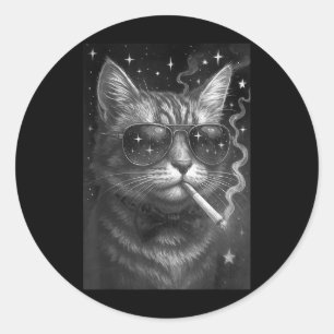Cigarette Kitten Funny Smoking Cat Meme Stupid Bra Runder Aufkleber