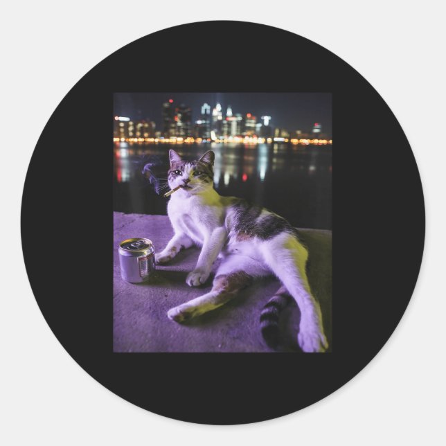 Cigarette Kitten Funny Smoking Cat Meme Stupid Bra Runder Aufkleber (Vorderseite)