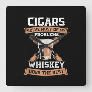 Cigars Solve Most Of My Problems Whiskey Quadratische Wanduhr