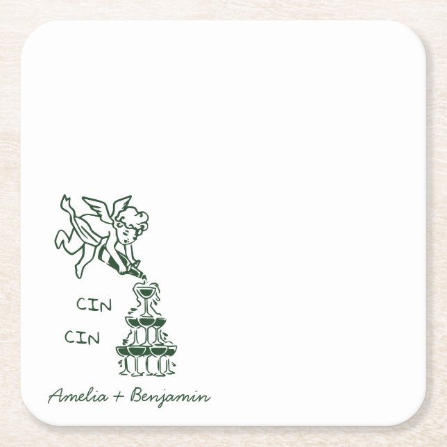 Cin Cin Cherub Hand Drawn Cupid wedding Rechteckiger Pappuntersetzer (Vorderseite)