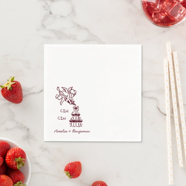 Cin Cin Cherub Handgezeichneter Cupid-Hochzeit Serviette (Beispiel)