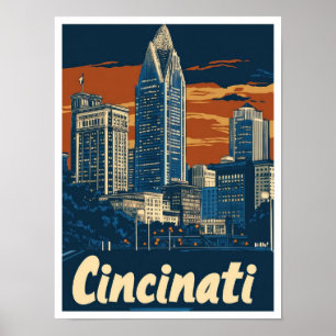 Cincinati Ohio USA Art Vintage Travel Illustration Poster