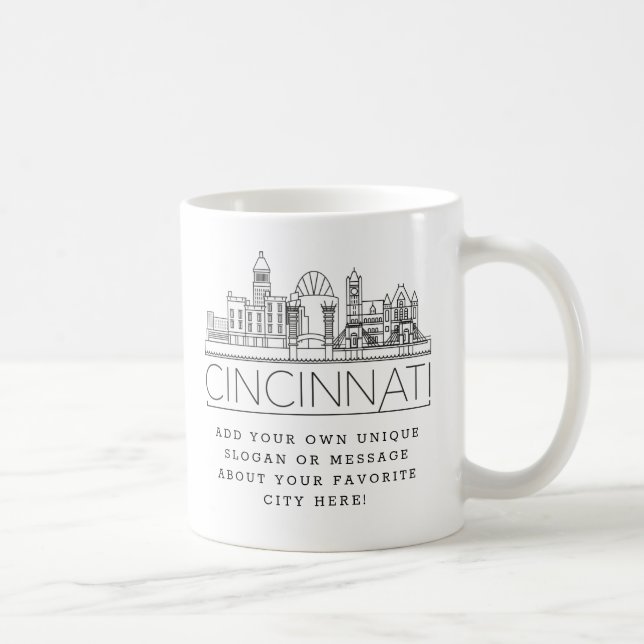 Cincinnati City Stylized Skyline | Benutzerdefinie Kaffeetasse (Rechts)