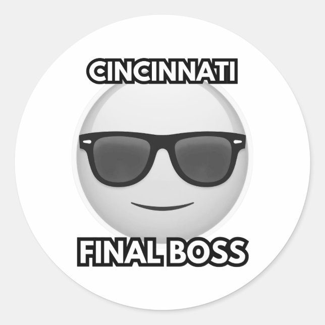 Cincinnati Final Boss Cool Emoji Runder Aufkleber (Vorderseite)