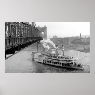 Cincinnati-Hängebrücke und Steamboat BW 1906 Poster