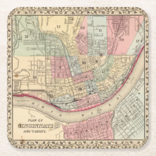 Cincinnati-Karte durch Mitchell Rechteckiger Pappuntersetzer